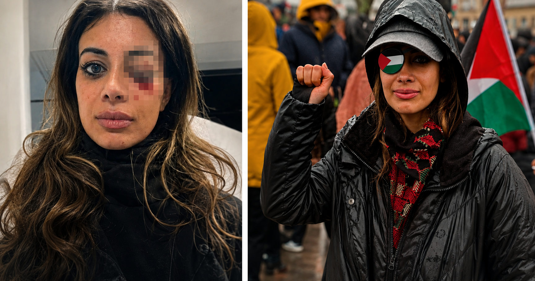 امرأة أسترالية فقدت عينها من أجل فلسـ.ـطين لكنها عادت برقعة تحمل علمها
