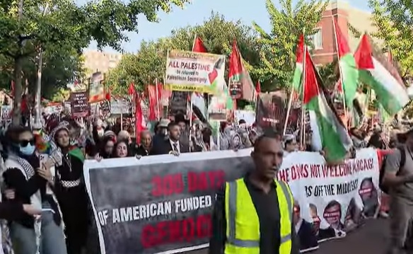 تظاهرة أمام مقر (ايباك) في شيكاغو تطالب بمحاكمة إدارتها لدورهم في حرب غزة